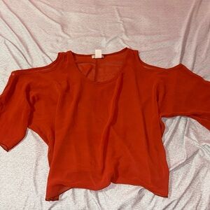 Burnt Orange Sheer Cold Shoulder Top
